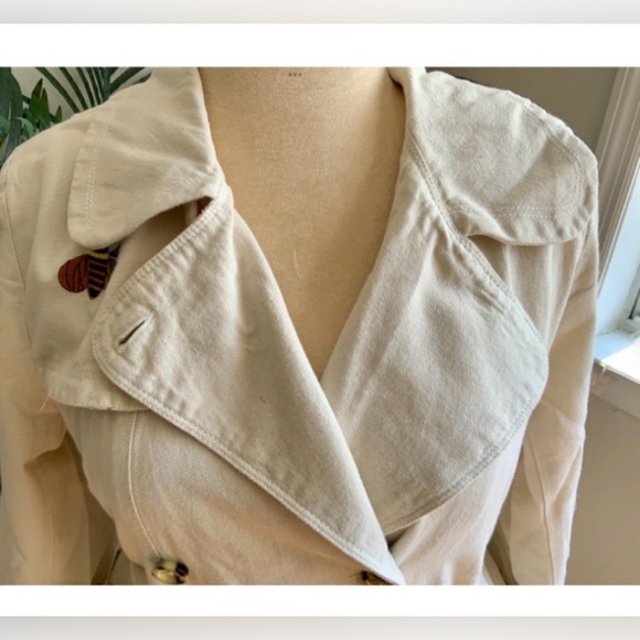Anthropologie Maeve Trench Coat Women Bee Embroidered Preppy Boho Size small NWT - Picture 2 of 5